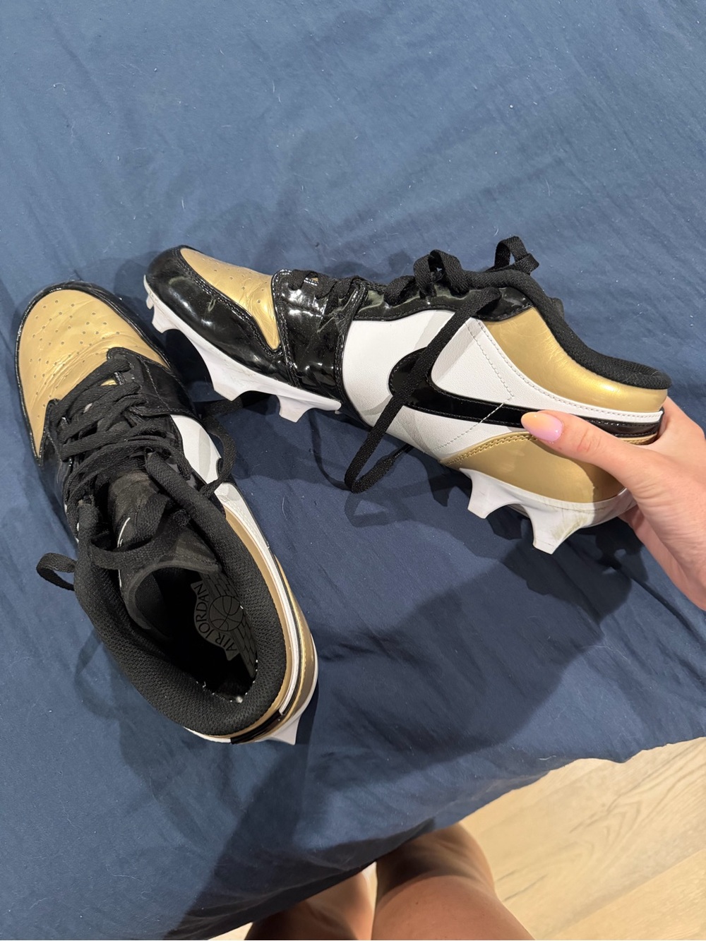 Jordan Football Cleats in White, Black & Gold